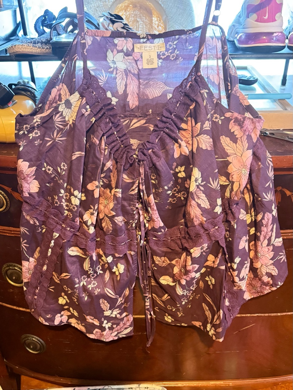 torrid Purple Floral Ruffled Tie-Front Camisole size 3 worn maybe an hour. Set
